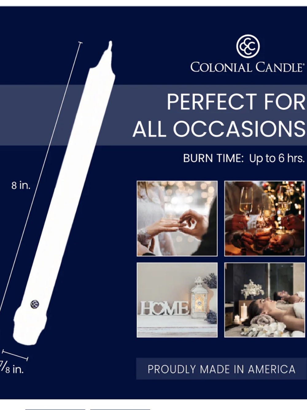 New! Colonial Candle 8" White Classic Dinner Candle, 12 Pack - Picture 2 of 3